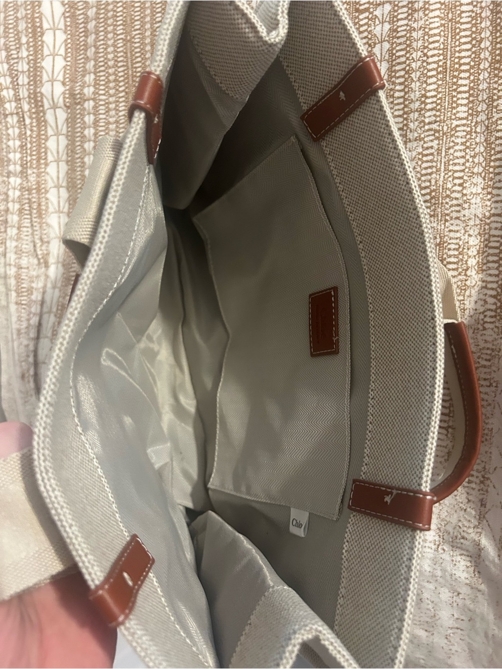 Chloé Beige Canvas Tote with Brown Leather Trim and Logo Straps - Picture 2 of 3